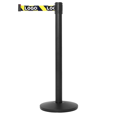 Sort afspærringsstolpe med gul/sort bånd - Inkl. logo print