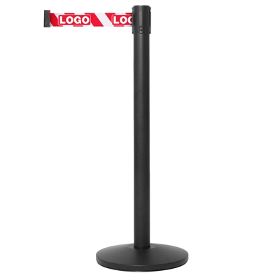 Sort afspærringsstolpe med hvidt/rødt bånd - Inkl. logo print