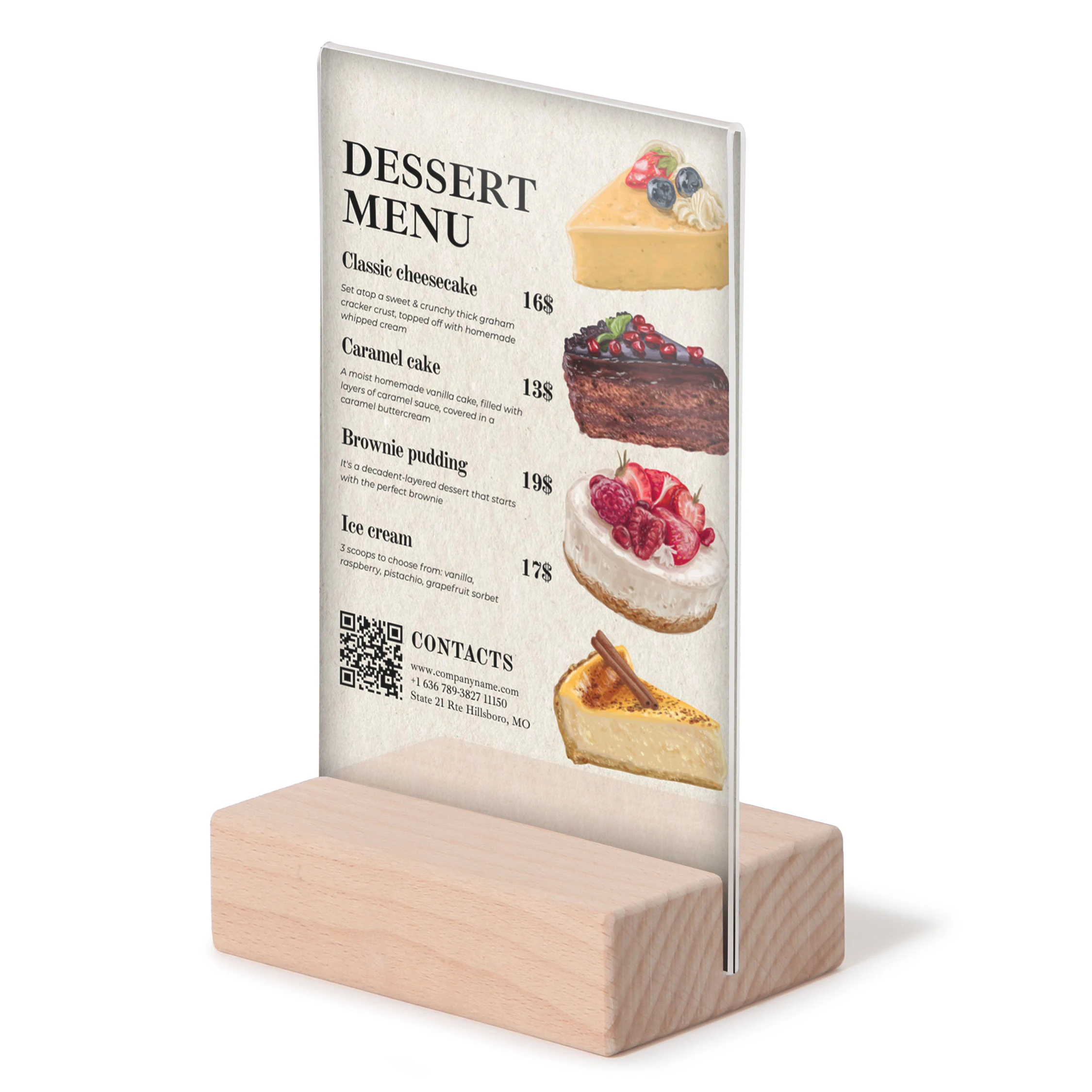 T-Stand Højformat Akryl Skilt med træfod - A6