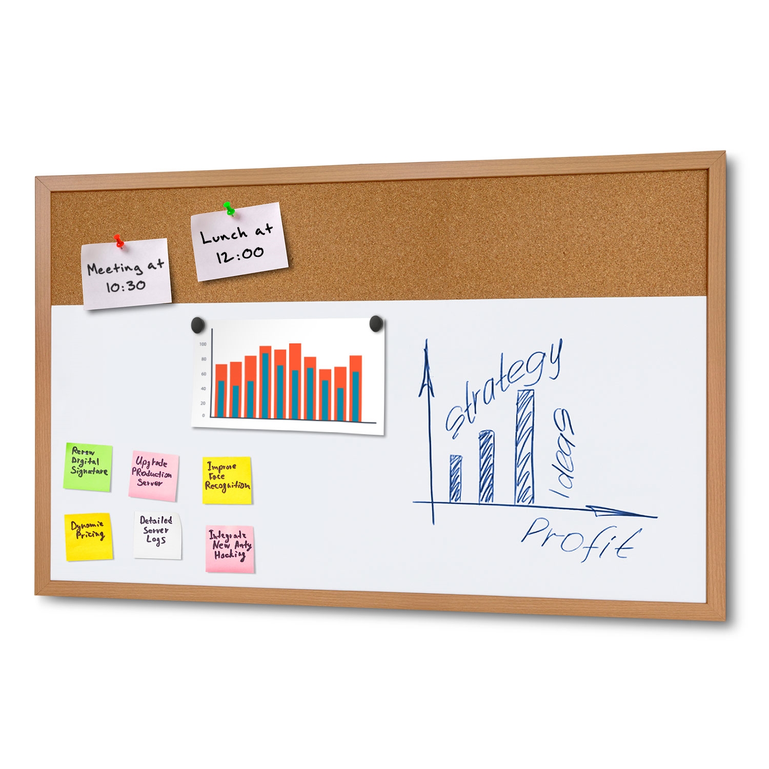 Træ Combi Board whiteboard med kork til væg - 60x90 cm