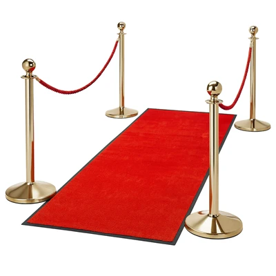 VIP Entrésæt - Guld afspærringgstolper med Rød Løber & Reb