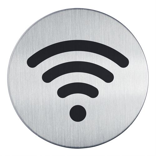 Rundt WiFi pictogram skilt i børstet stål.