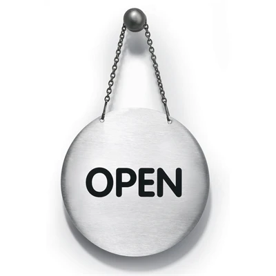 "OPEN/CLOSED" skilt - Rundt pictogram med kæde