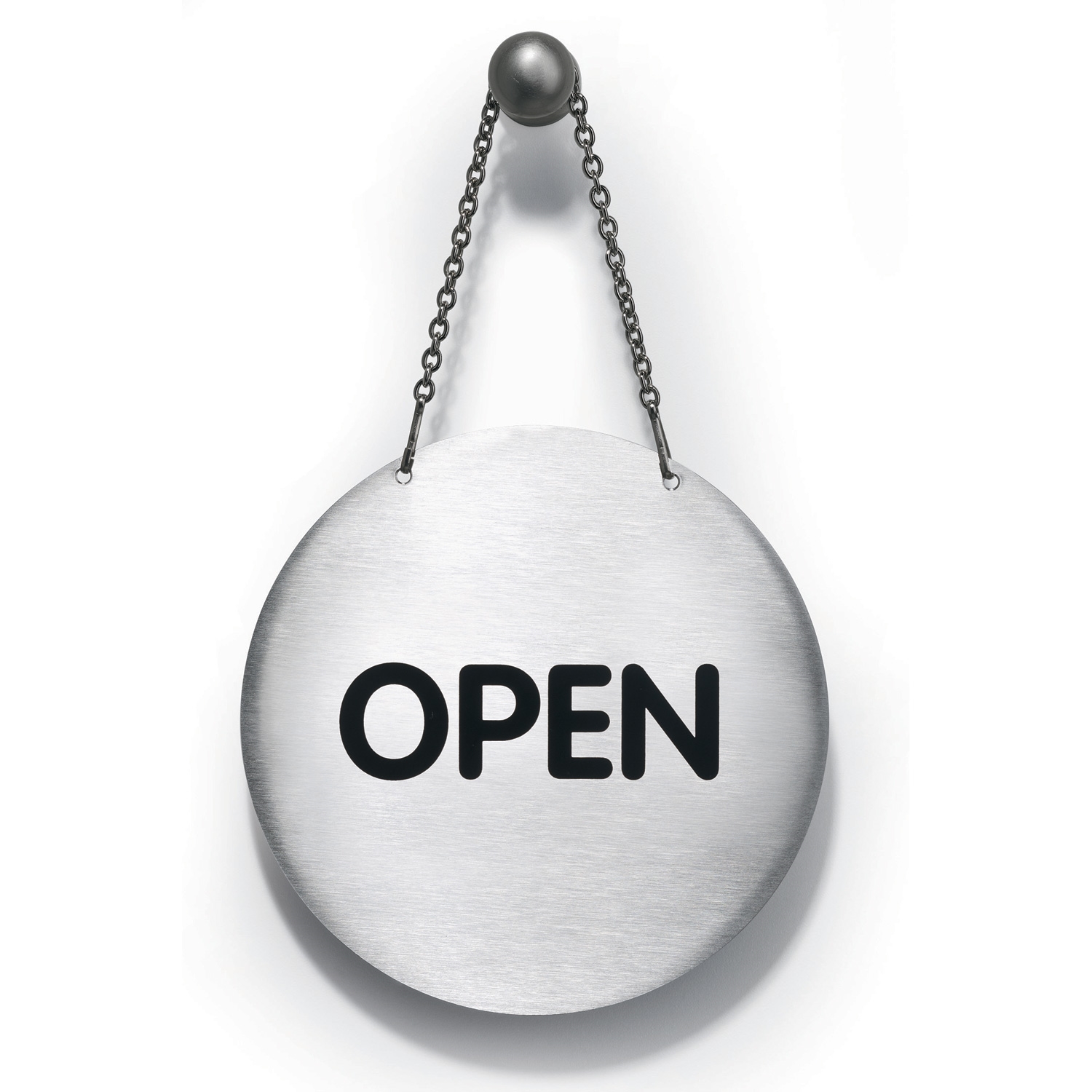 "OPEN/CLOSED" skilt - Rundt pictogram med kæde