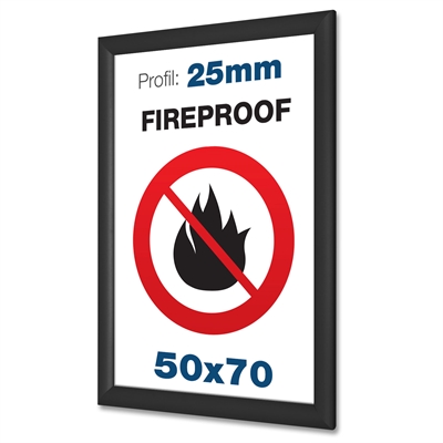 B1 Brandsikker sort klikramme med 25mm Profil - 50x70 cm