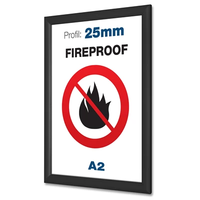 B1 Brandsikker sort klikramme med 25mm Profil - A2