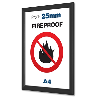B1 Brandsikker sort klikramme med 25mm Profil - A4
