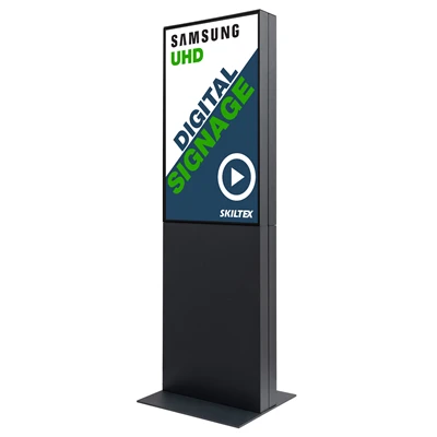 Dobbeltsidet digitalt totem skilt med 2x Samsung display skærm.
