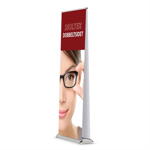 Roll Up banner dobbeltsidet inkl. print  med sølv alu stativ