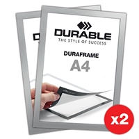 Selvklæbende A4 Magnetramme - Duraframe® Sølv - 2-pak