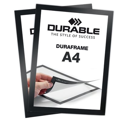 Selvklæbende A4 Magnetramme - Duraframe® Sort - Pakke med 2 stk