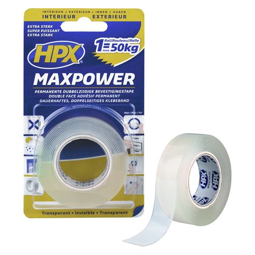 HPX MAXPOWER transparent dobbeltklæbende tape 19 mm