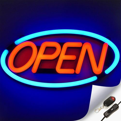 Deluxe "OPEN" LED blinkende neonskilt - Rød/Blå