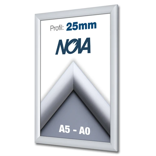 Klikramme i sølv aluminium med 25 mm profil