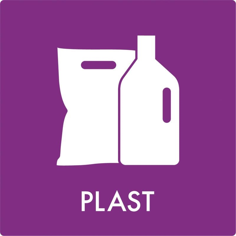 Plast - Affaldssortering klistermærke - 12x12 cm