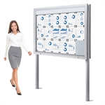 Fritstående Dobbeltsidet 18xA4 Premium Outdoor LED whiteboard opslagsskabe med lys og nedgravningsstolper