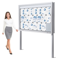 Fritstående Dobbeltsidet 21xA4 Premium Outdoor LED whiteboard opslagsskabe med lys og stolper til fastgørelse på beton