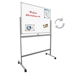 Dobbeltsidet whiteboardtavle med aluminiumsramme på låsbare hjul.