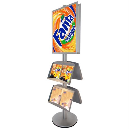  Dobbeltsiddet plakatstander med 50 x 70 cm klikrammer og stål brochureholdere.