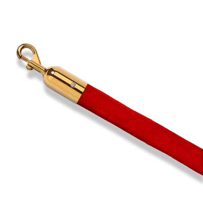Rødt velour reb med guld kliklås - 200 cm
