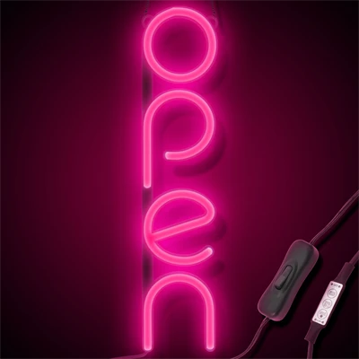 "OPEN" LED neonskilt - Lyserød - Vertikal