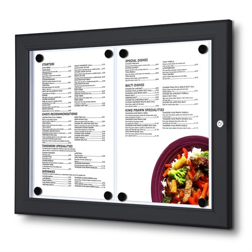 Sort udendørs magnetisk menu skab med LED lys - 2xA4