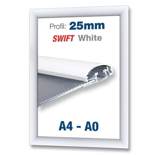 Hvid klikramme med 25 mm profil