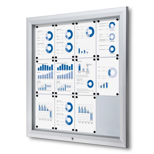Låsbart udhængsskab med sølvanodiseret ramme  og frontpanel af sikkerhedsglas