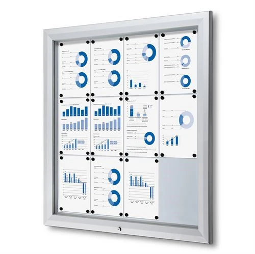 Låsbart udhængsskab med sølvanodiseret ramme  og frontpanel af sikkerhedsglas